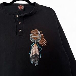 Vintage 90s Harley Davidson quarter button down henley shirt size XL